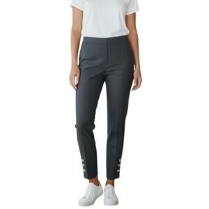 J McLaughlin Quilted Navy Pants Size 8 Cotton Ankle Button Detail Preppy